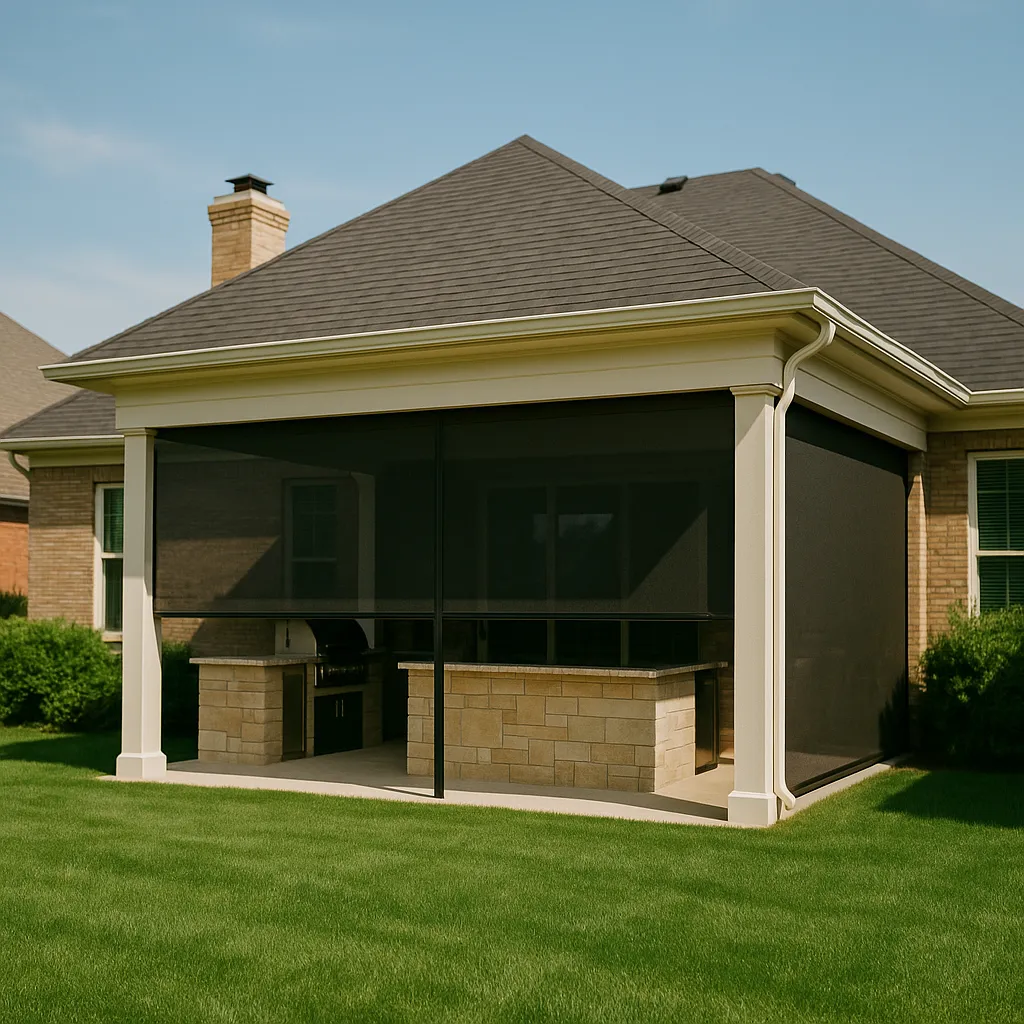 Modern Beaumont Lexington home with large covered patio and motorized screens